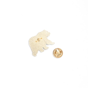 Golden bear silhouette enamel pin back view showing clutch needle and butterfly clasp