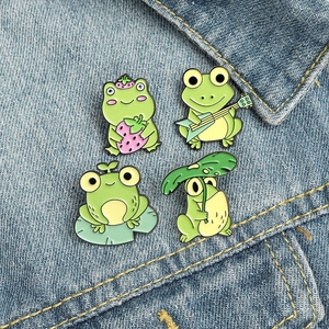 Cute Cartoon Frog Enamel Pin Brooch Strawberry Guitar Lotus Leaf Motif Alloy Badge Accessory For Students Women Kids