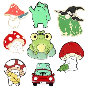 Broche Émaillée de Dessin Animé Grenouille Champignon en Alliage Pins de Revers pour Sacs à Dos Vestes Badges Décoratifs Bijoux de Mode Cadeau