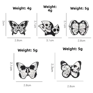 Ensemble de broches gothiques papillon crâne avec dimensions et poids détaillés