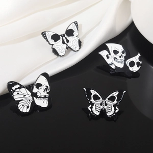 Ensemble de broches papillon crâne gothiques en émail noir et blanc en alliage de zinc
