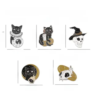 Detailed dimensions and weight for gothic cat and skull enamel lapel pin set