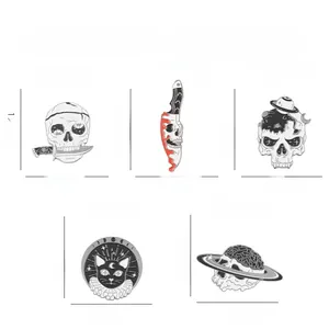 Detailed size and weight specs for punk skull and gothic cat enamel brooches