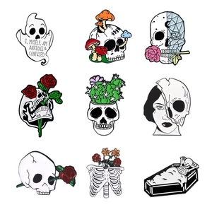 Ensemble de Broches en Émail Crâne d'Halloween Gothique Punk pour Femmes Hommes Alliage Rose Champignon Tombe Badge Accessoire de Vêtement Sac