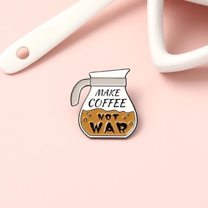 Cartoon Cute Coffee Pot Enamel Pin Make Coffee Not War Slogan Alloy Brooch Badge For Coffee Lovers Bags Clothing Accessories Pin