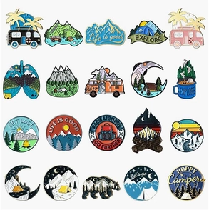 Épingles en Alliage Émail Camping Aventure Montagne Tente Van Feu de Camp Explorer Nature Broches Voyage pour Sac à Dos Veste