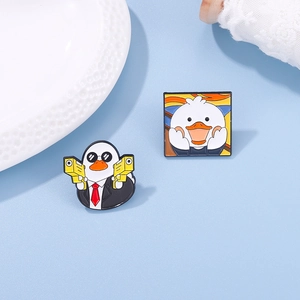 Creative cartoon duck enamel pins featuring secret agent and scream art designs
