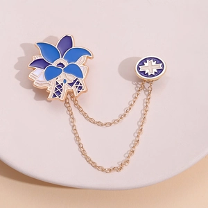 Anime-inspired blue flower alloy chain brooch with star-patterned badge for bags