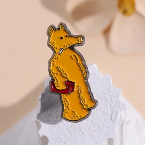 Creative rap music cartoon enamel pin featuring a yellow character with a red briefcase