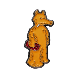 Cartoon yellow bear enamel pin with red briefcase for bags and clothes accessories