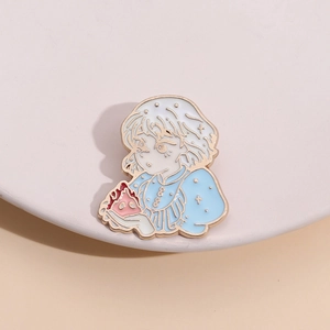 Enamel brooch featuring girl holding a pink flame, crafted in durable alloy and oil drip