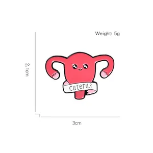 Pink cartoon uterus enamel pin badge with Cuterus banner for medical professionals