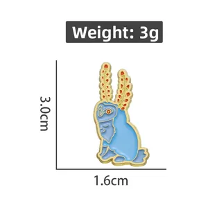 Blue enamel owl pin dimensions showing 3.0cm height and 1.6cm width specifications