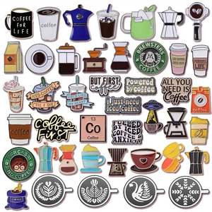 Creative Alloy Enamel Coffee Brooch Pin Moka Pot Barista Slogan Badges Cartoon Coffee Cup Drink Jewelry For Backpack Clothing
