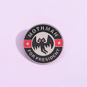 Broche en Émail Mothman For President Badge Légende Urbaine Drôle Papillon Yeux Rouges Cadeau Halloween Alliage Rond