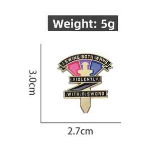 Detaillierte Größentabelle für Bisexuelle Pride Schwert Emaille Pin mit 3,0cm x 2,7cm