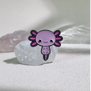 Cute purple axolotl enamel pin on white crystal base for backpack decoration
