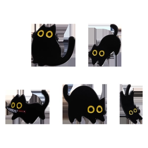Lot de 5 broches créatives en émail chat noir avec yeux jaunes pour vêtements