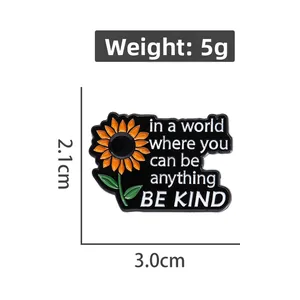 Sunflower enamel motivational brooch with inspirational quote in black finish