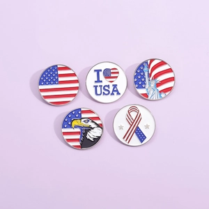 Broche en Émail Alliage Patriotique USA Drapeau USA Statue de la Liberté Pygargue à Tête Blanche Badge Métal Rond pour Jour de l'Indépendance