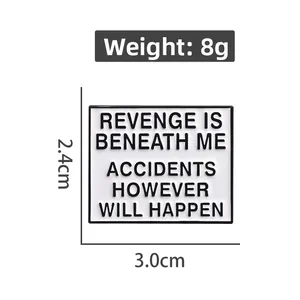 Detailed view of enamel pin size 3.0cm by 2.4cm and 8g weight on white background