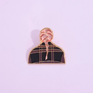 Broche en Alliage Émail Créative Vue de Dos Personnage Fille avec Tresse Rose Veste Écossaise Badge Métal Décoratif Laqué Pin