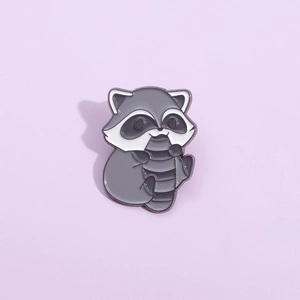 Cute Cartoon Raccoon And Heart Lettering Enamel Brooch Pin Set For Women Men Kids Alloy Animal Lapel Badge Jewelry Gift