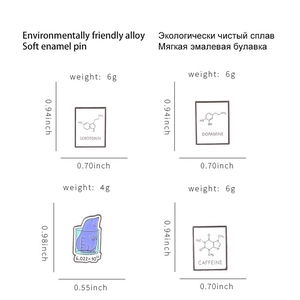 Detailed grid view showing molecular structure and beaker enamel pin dimensions