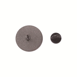 Close-up of the metal pin back and black rubber clutch for medical theme brooches