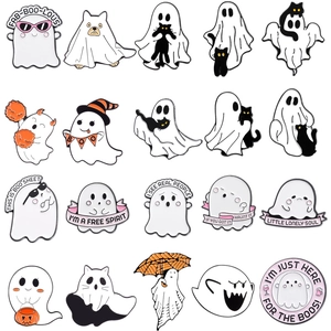 Halloween Ghost Black Cat Enamel Pin Alloy Brooch Set Funny Text Ghost Badge For Clothing Backpack Decor Creative Cartoon Pins Gift