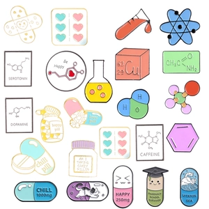 Scientific Medical Theme Alloy Enamel Brooch Badge Cartoon Chemistry Formula Medicine Capsule Lab Lapel Pin For Doctors Nurses Scientists Accessories