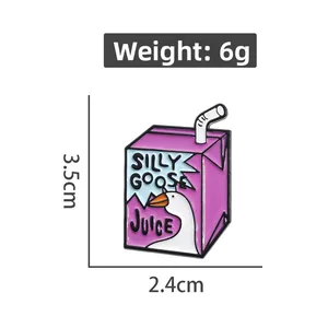 Dessin technique détaillé du pin's Silly Goose Juice avec dimensions et poids