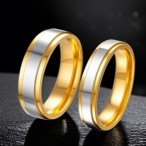 Bagues de Couple en Acier Inoxydable Minimalistes pour Hommes Femmes Bicolore Or Argent Bande Promesse Petit Doigt Gravé Bijoux