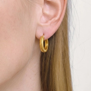 Hoop Earrings Stainless Steel 18K Gold Plated Striped Textured Waterproof Hypoallergenic Minimalist French Vintage Jewelry