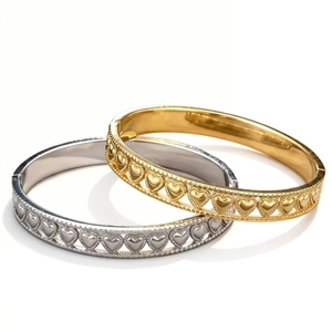 Set of two stainless steel heart-shaped open bracelets in gold and silver finish