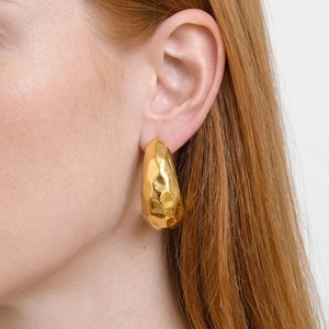 Boucles D'oreilles Puces En Forme De C Martelé Acier Inoxydable 304 Plaqué Or Imperméable Bijoux Géométriques Pour Femmes