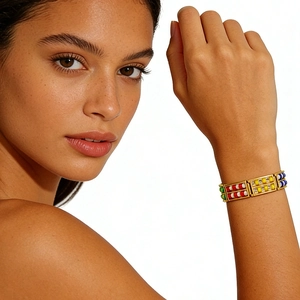 18K Gold Plated Titanium Steel Double Row Beaded Bracelet for Women on Model