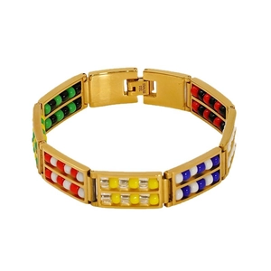 18K gold plated stainless steel bracelet with double row colorful beads for women