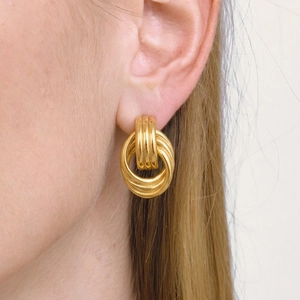 Boucles D Oreilles Créoles Nouées Géométriques Acier Inoxydable 304 Imperméable Hypoallergénique Bijoux Minimalistes Femmes