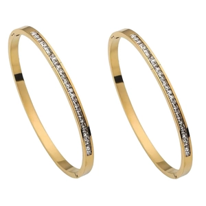 Vintage gold-plated titanium steel oval bangle with sparkling cubic zirconia stones