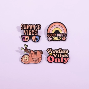 Cartoon Sloth Rainbow Sunglasses Enamel Pin Set Positive Quote Summer Vibes Alloy Brooch Badge For Clothing Backpack Accessories