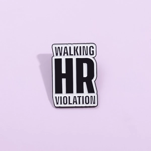 Funny Walking HR Violation Enamel Pin Cartoon Creative Letter Metal Brooch Office Worker Humor Lapel Badge Jewelry Gift