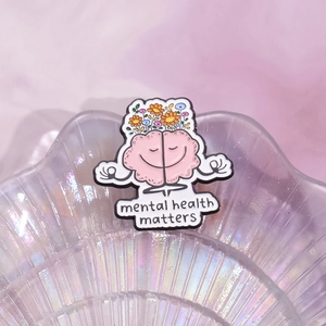 Cute enamel mental health matters brain pin with colorful flowers for creative decoration