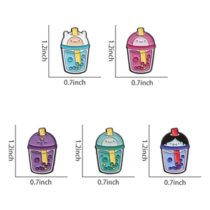 Lot de 5 pin's en émail thé aux perles, designs dessins animés mignons, 1,2x0,7 pouces