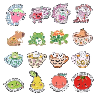 Cute Cartoon Fruit Animal Enamel Pins Alloy Lapel Brooch Funny Pun Badges For Backpack Clothing Accessories Women Men Gift
