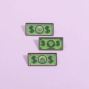 Creative Green Banknote Enamel Pin Funny Cartoon Character Brooch Alloy Rectangular Lapel Pin Clothing Accessory Badge Gift