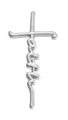 Pendentif croix en métal argenté poli avec inscription artistique Faith au style minimaliste