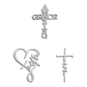 Lot de trois broches en alliage d'argent avec motifs croix Amazing Grace et Faith