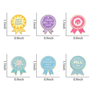 Set of 6 cartoon medal brooches in dopamine colors with sizes of 1.1x0.9 inches