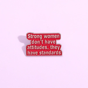 Strong Women Inspirational Quote Enamel Pin Red Alloy Brooch Individual Slogan Badge Jewelry For Clothing Bag Accessories Women Gift
